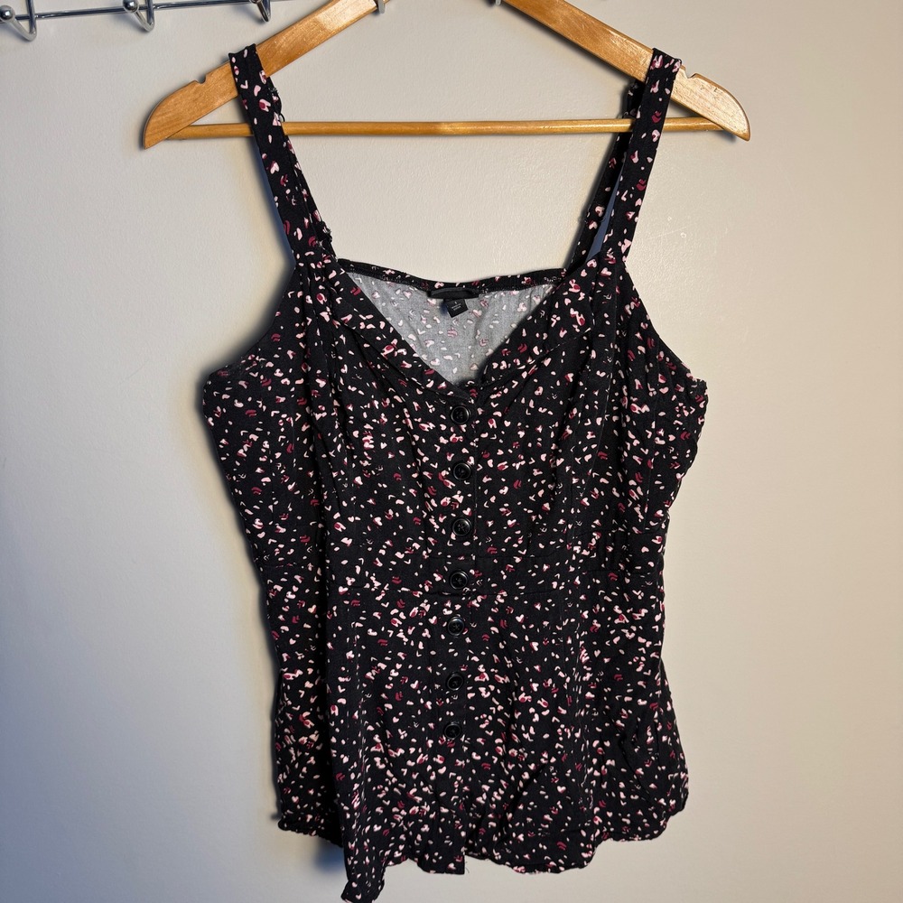 Torrid 1 Womens Babydoll Button Front Cami Tank Top Black 1X Abstract Whimsigoth